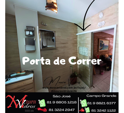 PORTA DE VIDRO DE CORRER COM BARRA DE BATEDOR 